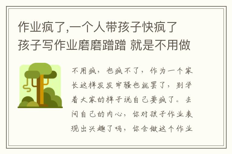 作业疯了,一个人带孩子快疯了 孩子写作业磨磨蹭蹭 就是不用做其他事 时时刻刻盯着他写 也不好好写 快疯了？文章配图