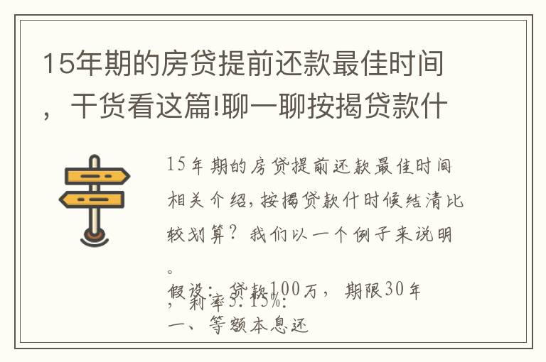 15年期的房贷提前还款最佳时间，干货看这篇!聊一聊按揭贷款什么时候结清合适？