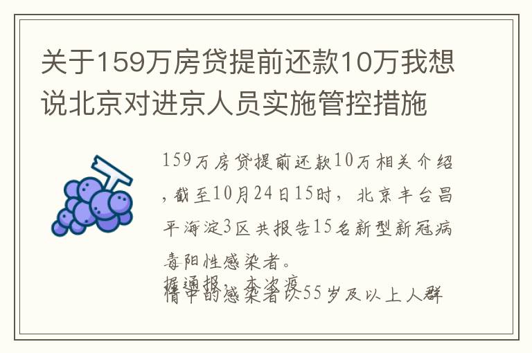 关于159万房贷提前还款10万我想说北京对进京人员实施管控措施