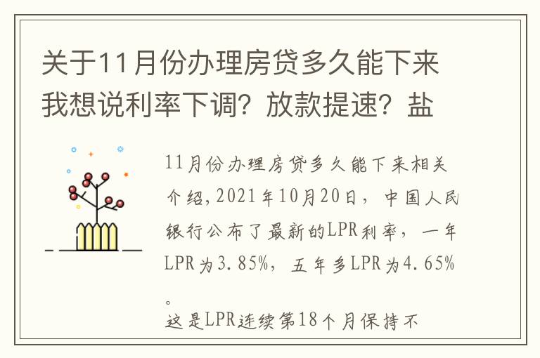 关于11月份办理房贷多久能下来我想说利率下调？放款提速？盐城21家银行11月房贷利率及放款周期