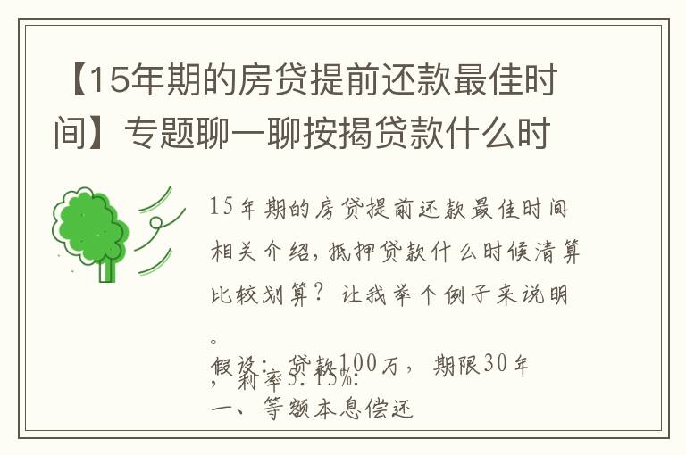 【15年期的房贷提前还款最佳时间】专题聊一聊按揭贷款什么时候结清合适？