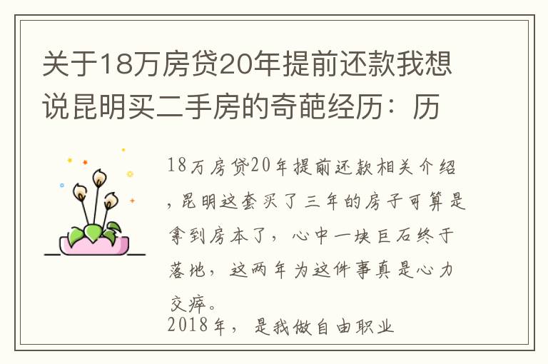 关于18万房贷20年提前还款我想说昆明买二手房的奇葩经历：历经三年，借给对方十几万终于拿到房本