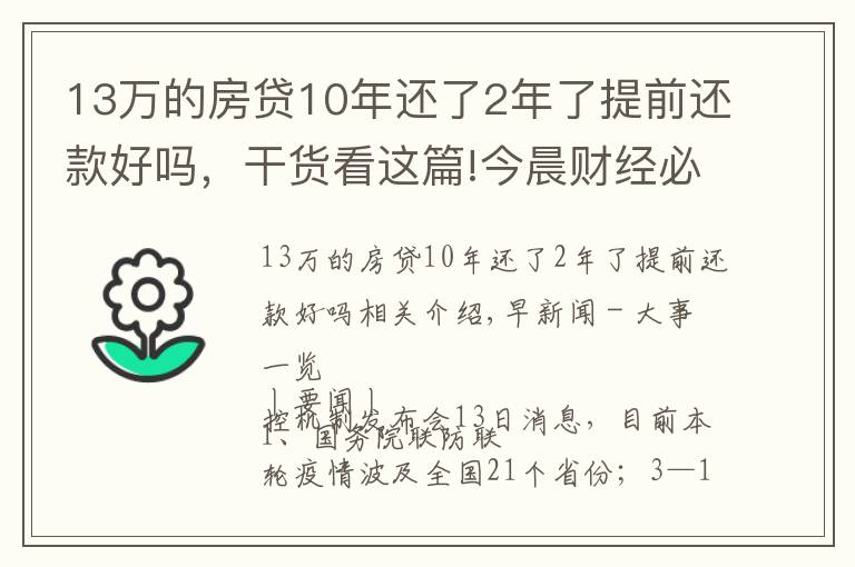 13万的房贷10年还了2年了提前还款好吗，干货看这篇!今晨财经必读（2021.11.14）