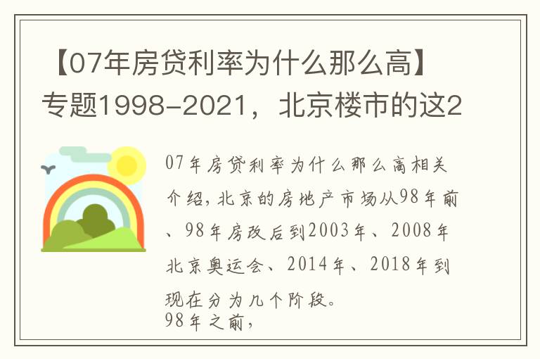 【07年房贷利率为什么那么高】专题1998-2021，北京楼市的这23年