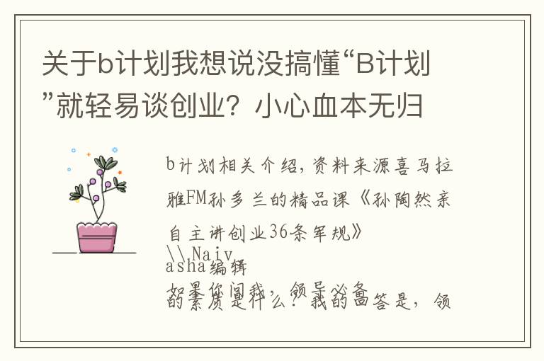 关于b计划我想说没搞懂“B计划”就轻易谈创业？小心血本无归！文章配图