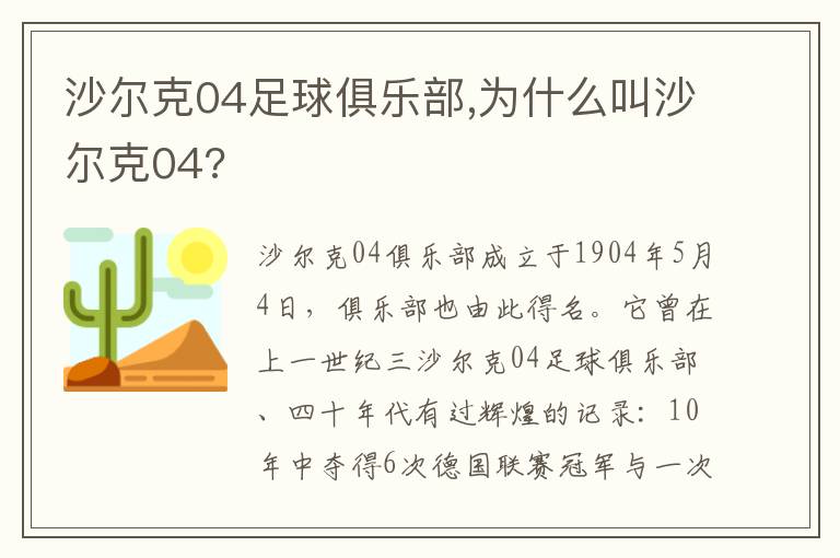 沙尔克04足球俱乐部,为什么叫沙尔克04?文章配图