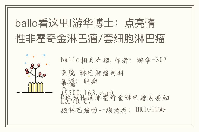ballo看这里!游华博士：点亮惰性非霍奇金淋巴瘤/套细胞淋巴瘤患者治愈希望之BRIGHT研究文章配图