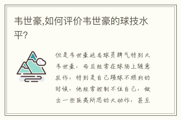 韦世豪,如何评价韦世豪的球技水平？文章配图