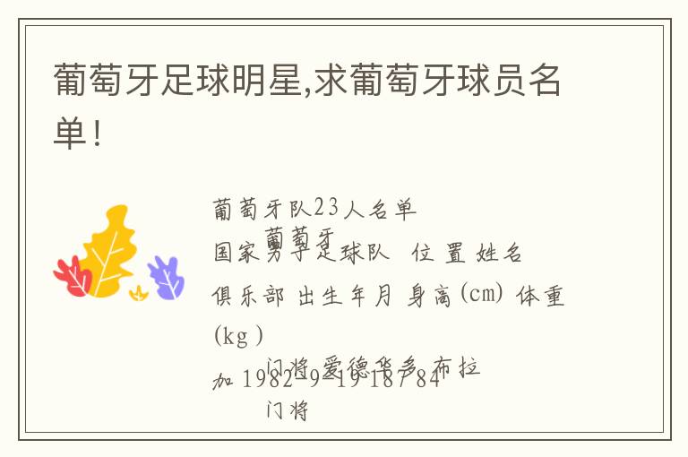 葡萄牙足球明星,求葡萄牙球员名单！文章配图
