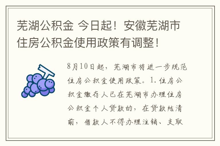 芜湖公积金 今日起！安徽芜湖市住房公积金使用政策有调整！文章配图