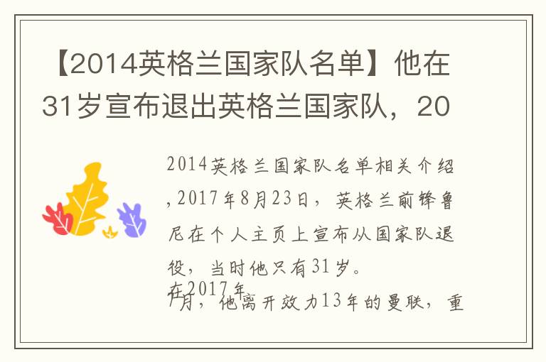 【2014英格兰国家队名单】他在31岁宣布退出英格兰国家队，2004年黄金一代全部退役了文章配图