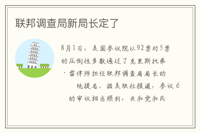 联邦调查局新局长定了文章配图