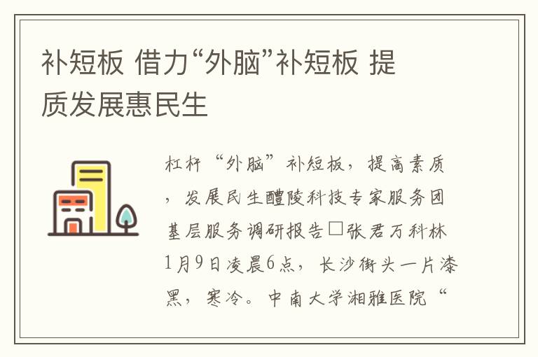 补短板 借力“外脑”补短板 提质发展惠民生文章配图