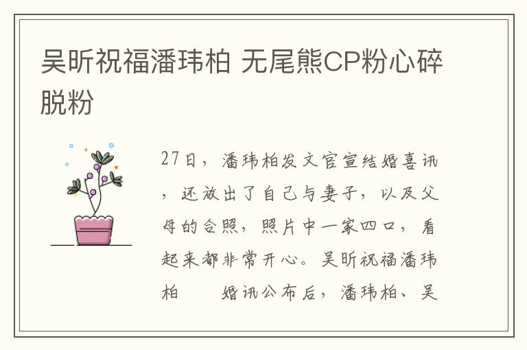 吴昕祝福潘玮柏 无尾熊CP粉心碎脱粉文章配图