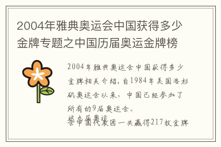 2004年雅典奥运会中国获得多少金牌专题之中国历届奥运金牌榜，08北京冲上巅峰，汉城奥运遭遇滑铁卢文章配图