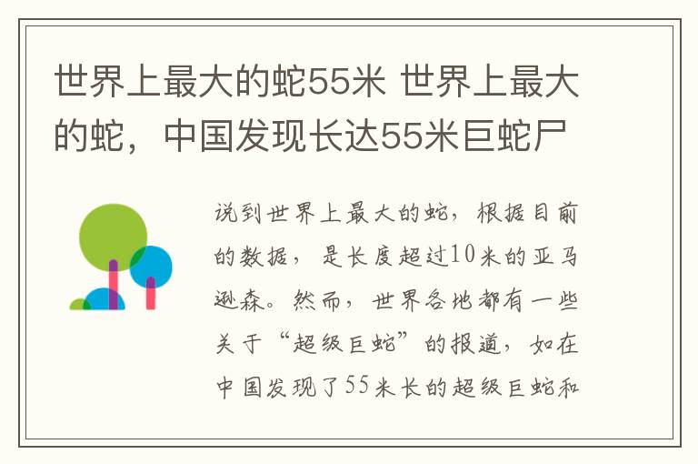 世界上最大的蛇55米 世界上最大的蛇，中国发现长达55米巨蛇尸体文章配图