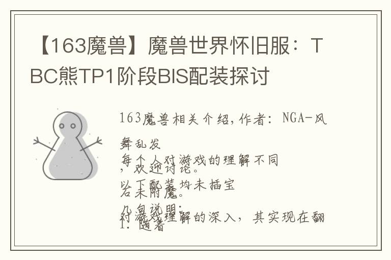 【163魔兽】魔兽世界怀旧服：TBC熊TP1阶段BIS配装探讨文章配图