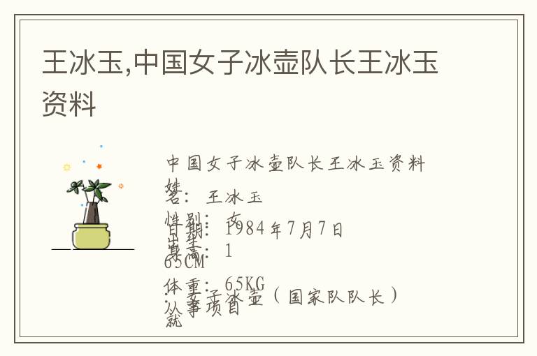 王冰玉,中国女子冰壶队长王冰玉资料文章配图