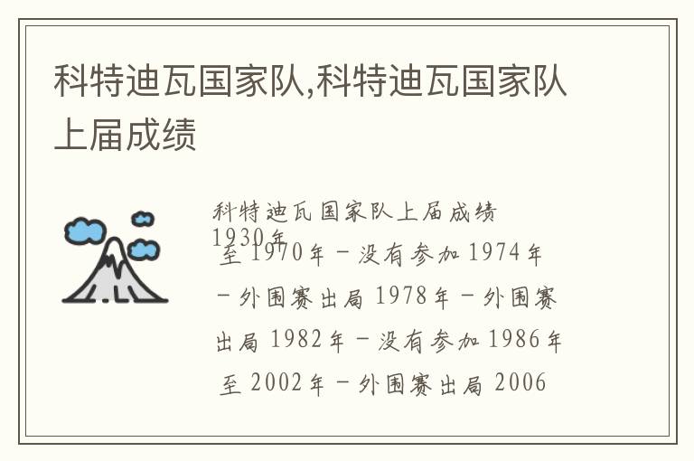 科特迪瓦国家队,科特迪瓦国家队上届成绩文章配图