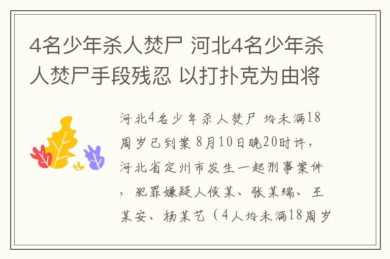4名少年杀人焚尸 河北4名少年杀人焚尸手段残忍 以打扑克为由将其诱骗至天台文章配图