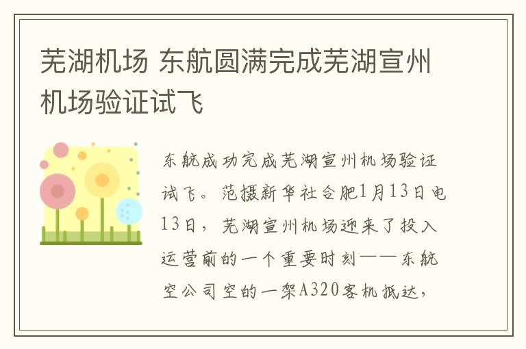 芜湖机场 东航圆满完成芜湖宣州机场验证试飞文章配图