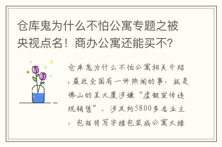 仓库鬼为什么不怕公寓专题之被央视点名！商办公寓还能买不？