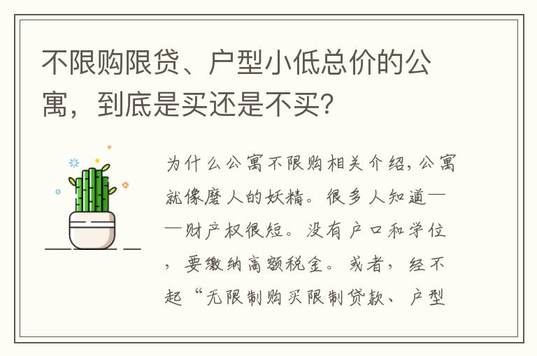 不限购限贷、户型小低总价的公寓，到底是买还是不买？