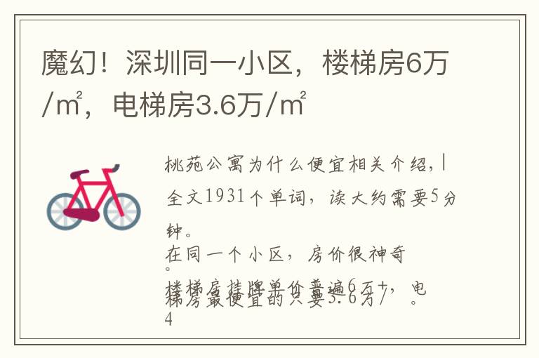 魔幻！深圳同一小区，楼梯房6万/㎡，电梯房3.6万/㎡