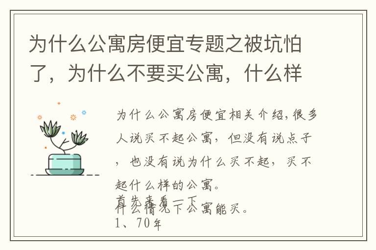 为什么公寓房便宜专题之被坑怕了，为什么不要买公寓，什么样的不能买