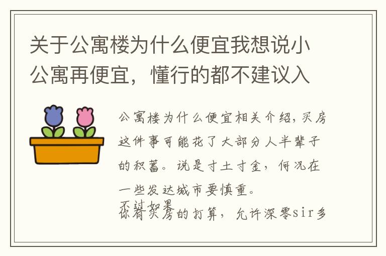 关于公寓楼为什么便宜我想说小公寓再便宜，懂行的都不建议入手，还不是因为这4大“硬伤”