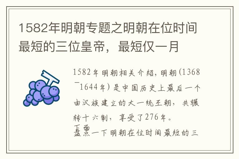 1582年明朝专题之明朝在位时间最短的三位皇帝，最短仅一月