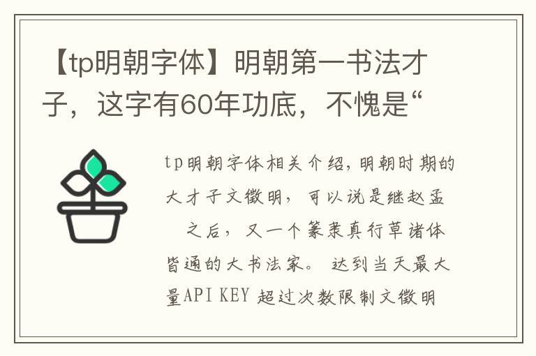 【tp明朝字体】明朝第一书法才子，这字有60年功底，不愧是“明四家”之一