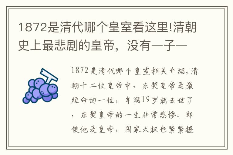 1872是清代哪个皇室看这里!清朝史上最悲剧的皇帝，没有一子一女，年仅19岁就驾崩了