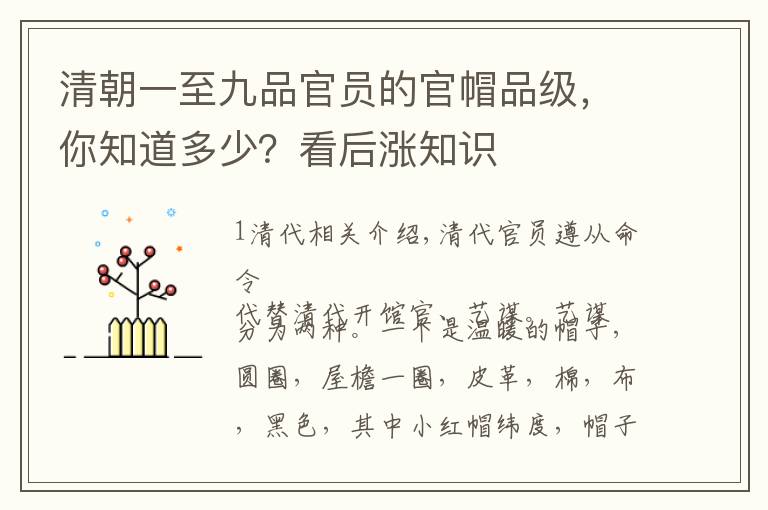 清朝一至九品官员的官帽品级，你知道多少？看后涨知识