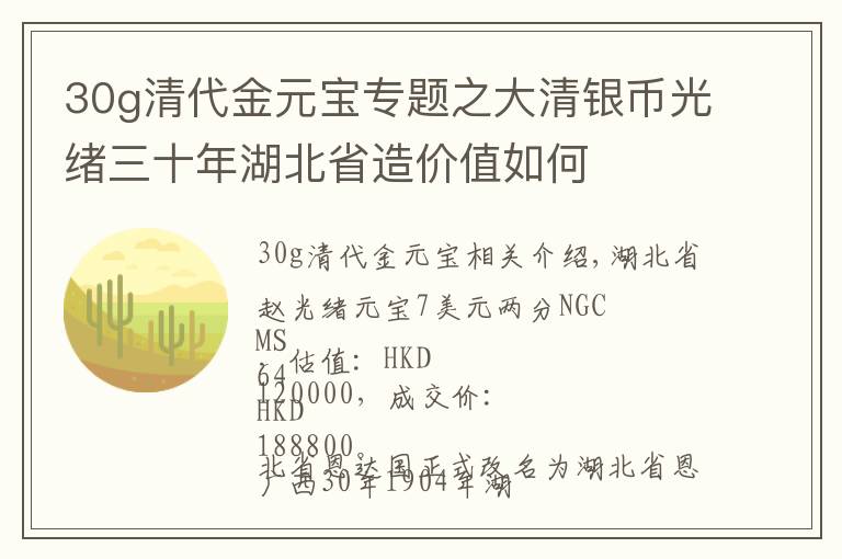 30g清代金元宝专题之大清银币光绪三十年湖北省造价值如何