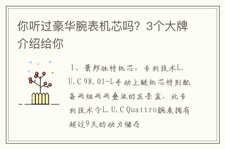 你听过豪华腕表机芯吗？3个大牌介绍给你