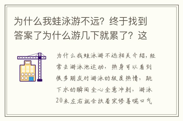 为什么我蛙泳游不远？终于找到答案了为什么游几下就累了？这个问题我们需要理解一下