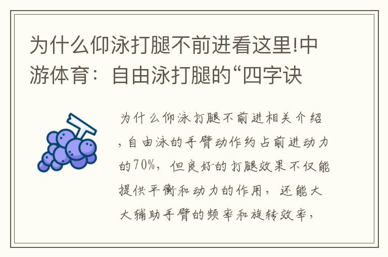 为什么仰泳打腿不前进看这里!中游体育：自由泳打腿的“四字诀”可以将速度提高一阶