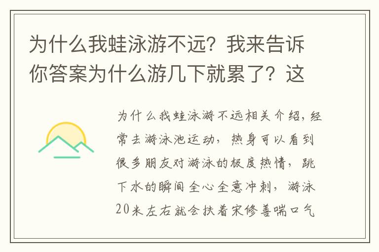 为什么我蛙泳游不远？我来告诉你答案为什么游几下就累了？这个问题我们需要理解一下