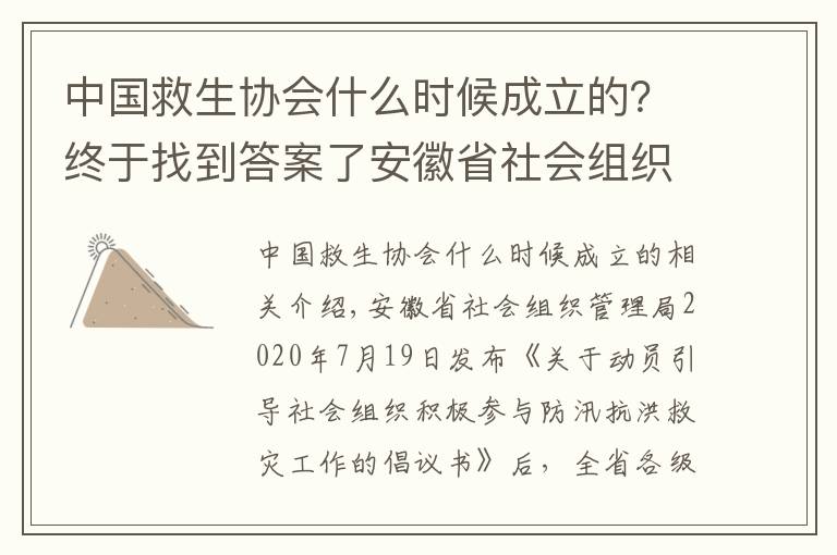 中国救生协会什么时候成立的？终于找到答案了安徽省社会组织众志成城抗洪魔救大灾