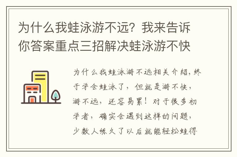 为什么我蛙泳游不远？我来告诉你答案重点三招解决蛙泳游不快、容易累的问题