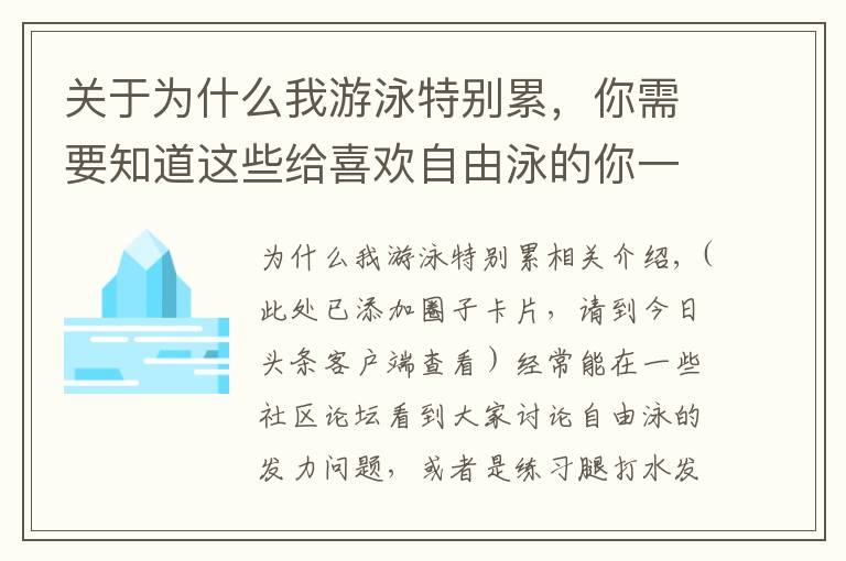 关于为什么我游泳特别累，你需要知道这些给喜欢自由泳的你一点建议