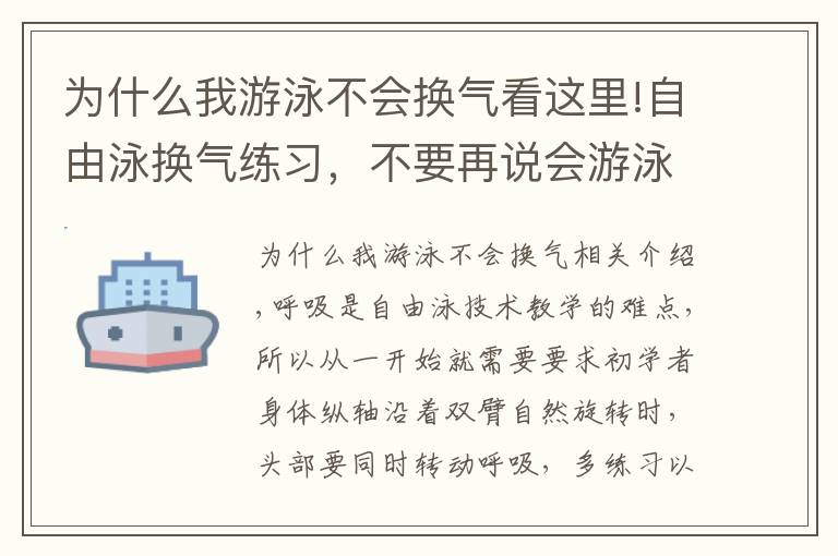 为什么我游泳不会换气看这里!自由泳换气练习，不要再说会游泳不会换气了！