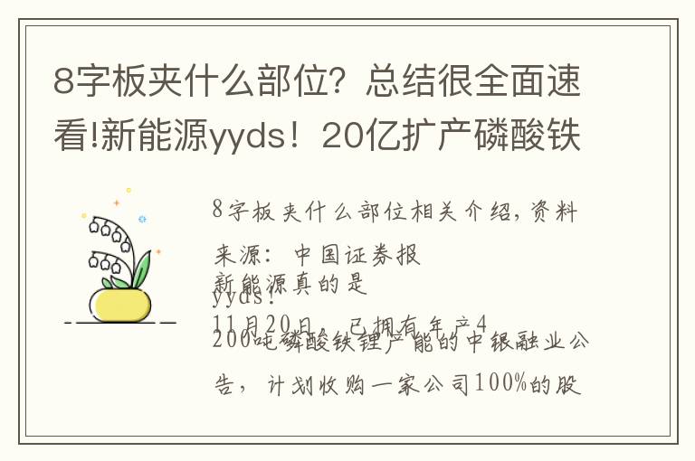 8字板夹什么部位？总结很全面速看!新能源yyds！20亿扩产磷酸铁锂，有投资者称“保守点8个板，顶板进吧”