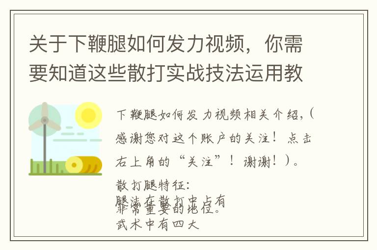 关于下鞭腿如何发力视频，你需要知道这些散打实战技法运用教学-“腿法”，千锤百炼，终将有自己的绝招