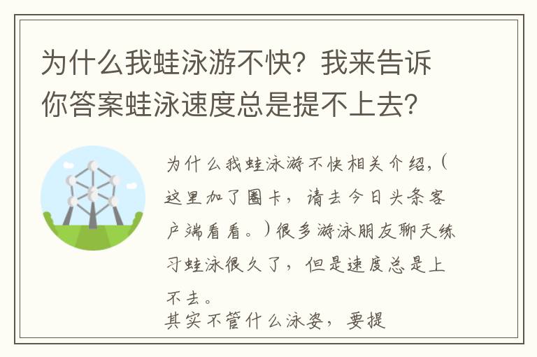 为什么我蛙泳游不快？我来告诉你答案蛙泳速度总是提不上去？蛙泳提速绝招来了