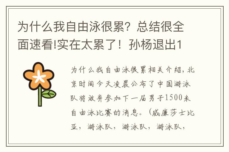 为什么我自由泳很累？总结很全面速看!实在太累了！孙杨退出1500米自由泳争夺，为长远考虑实乃明智之举