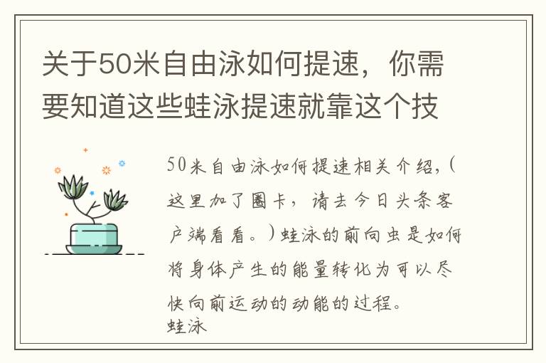 关于50米自由泳如何提速，你需要知道这些蛙泳提速就靠这个技术，你会吗？