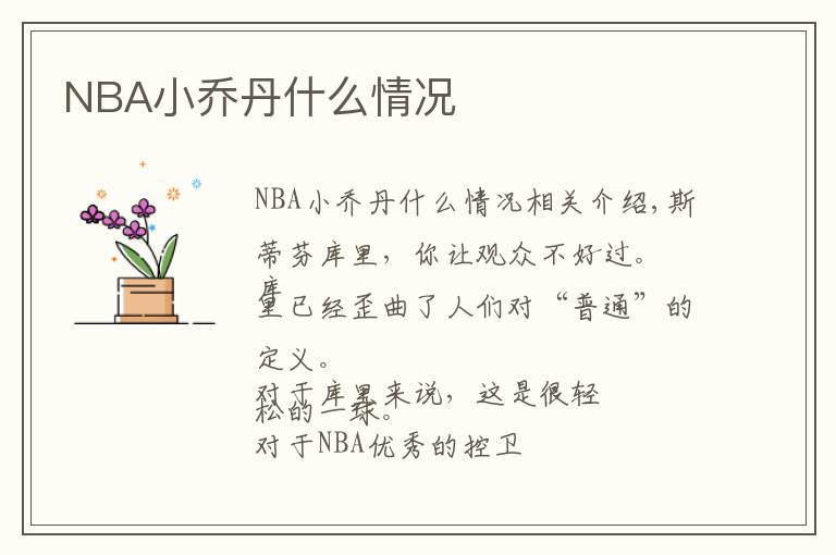 NBA小乔丹什么情况