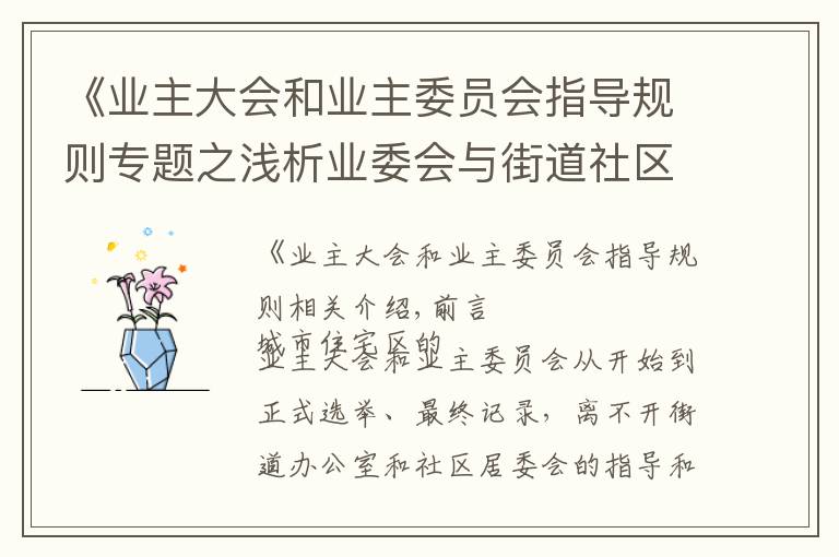 《业主大会和业主委员会指导规则专题之浅析业委会与街道社区的相处之道-一位业委会主任的思考